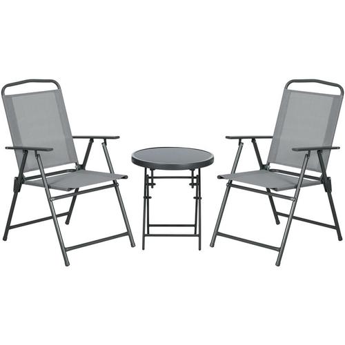 Bistro-Set 3-teilig aus Metall Wetterfest Gartenmöbel Set mit klappbar Glastisch Gartenstühlen