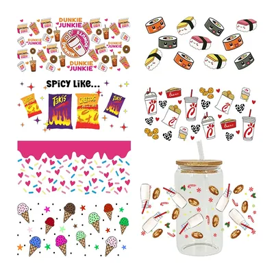3D UV DTF Transfers Stickers 16oz Cup Wraps Food Printed For DIY Glass Ceramic Metal Leather Etc.