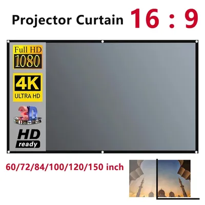 Simple Projector Curtain Home Set Display Projection Screen Theater Office 16:9 HD for Household