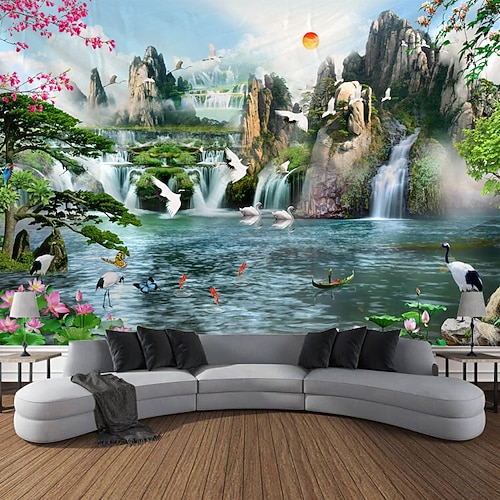 chinesische Landschaftsmalerei Wandteppich zum Aufhängen, große Wandteppiche, Wanddeko, Fotokulisse, Decke, Vorhang, Heim, Schlafzimmer, Wohnzimmer, Dekoration Wandtuch XXL Natur Image