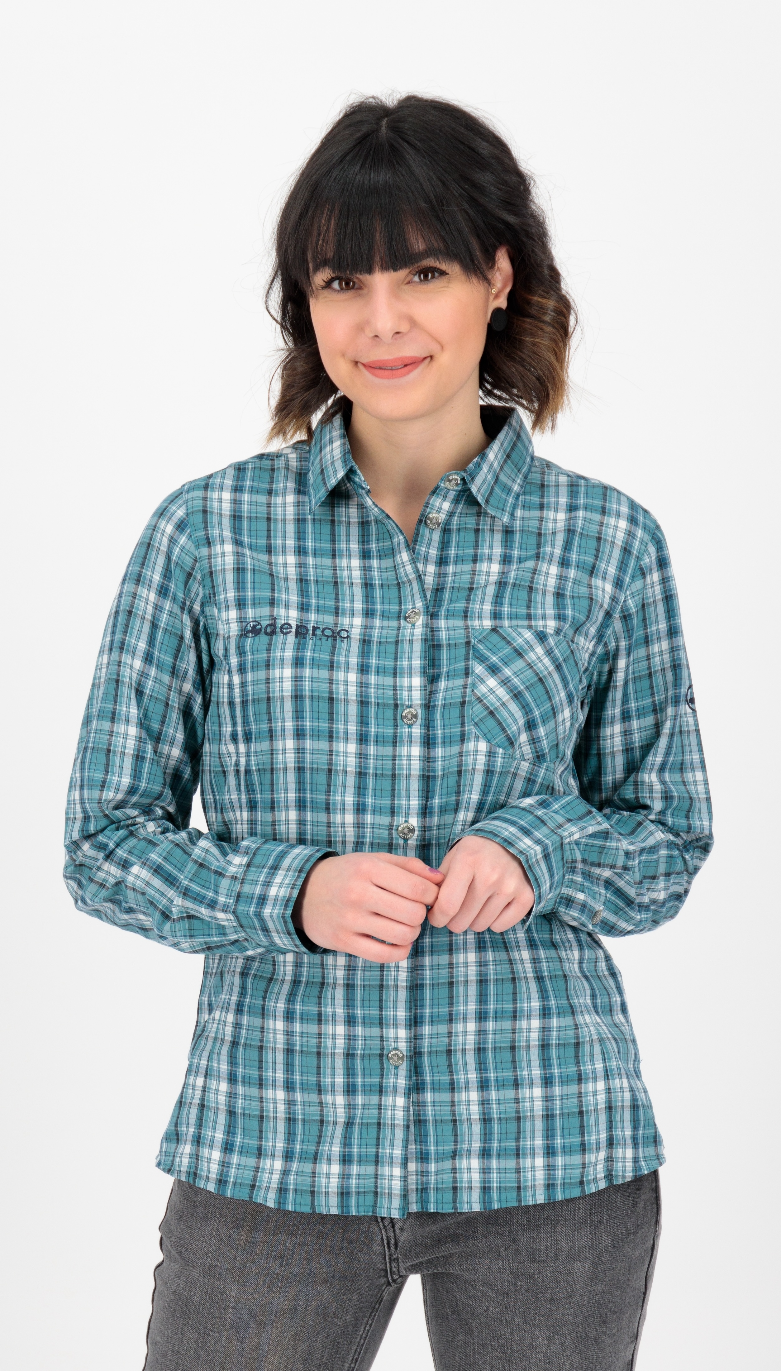 Outdoorhemd DEPROC ACTIVE "PHOENIX LS WOMEN", Damen, Gr. 36/38 (M), Normalgrößen, bunt (blau, grün, check), 100% Polyester, Hemden, auch in Großen Größen erhältlich