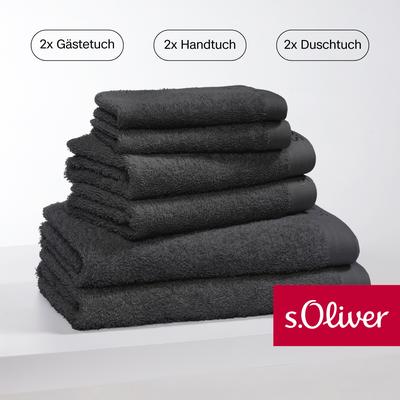 Handtuch Set S.OLIVER "s. Oliver, besonders weich und saugfähig", schwarz, 6 St., Walkfrottier, Walkfrottier, Baumwolle,