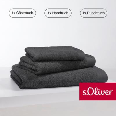 Handtuch Set S.OLIVER "s. Oliver, besonders weich und saugfähig", schwarz, 3 St., Walkfrottier, Walkfrottier, Baumwolle,