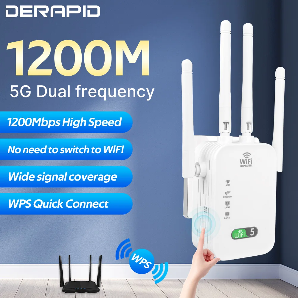 Ripetitore WiFi 1200Mbps Amplificatore wireless Dual Band 2.4G 5GHz Ripetitore di segnale a lungo raggio di rete per Home Office Ripetitore Wi-Fi