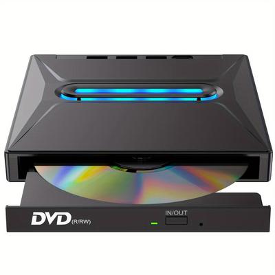 TEMU 2024 New Luminous 3 Usb 3.0 External Cd Dvd Drive, Typ C Portable Cd/dvd+/-rw Drive/dvd Player With Sd Card Reader Cd Rom Burner Compatible With Laptop Desktop Windows Linux Operating System