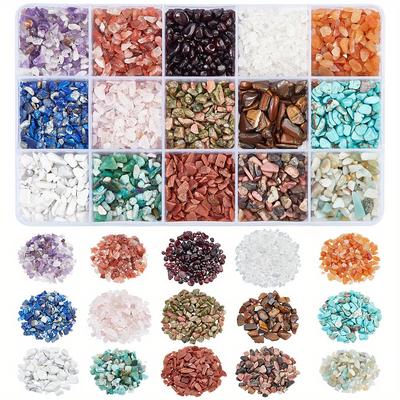 TEMU 1 Box Approx 3500pcs Chip Stone Beads, 15 Styles Mixed Undrilled No-hole Crystals Polished Crushed Irregular Shaped Loose Beads For Jewelry Making Crafts Decors Ideal Gifts Image