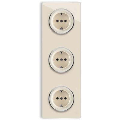 3 Schuko-Steckdose mit Schraubklemmen und Glas-Abdeckrahmen 3fach, senkrecht - beige Image