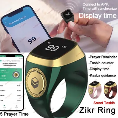 2025 Smart Tasbih Tally Counter Muslims Zikr Ring Digital Tasbeeh 5 Prayer Time Vibration Reminder
