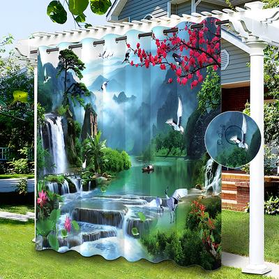 Waterproof Outdoor Curtain Privacy, Sliding Patio Curtain Drapes, Pergola Curtains Grommet 3D Nature Landscape for Gazebo, Balcony, Porch, Party, 1 Panel