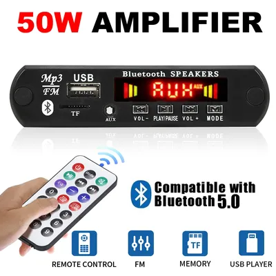 2*25W Amplifier MP3 Player Decoder Board 18V Bluetooth 5.0 50W Amplifier Car FM Radio Module Support