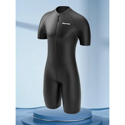Men One Piece Professional WaterProof Front Zipper Beach Surf SwimWear Short Sleeve Bathing Quick-Dry Diving Triathlon RashGuard