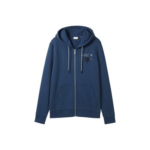 TOM TAILOR Herren Basic Sweatshirt Jacke mit Print, blau, Print, Gr. XL