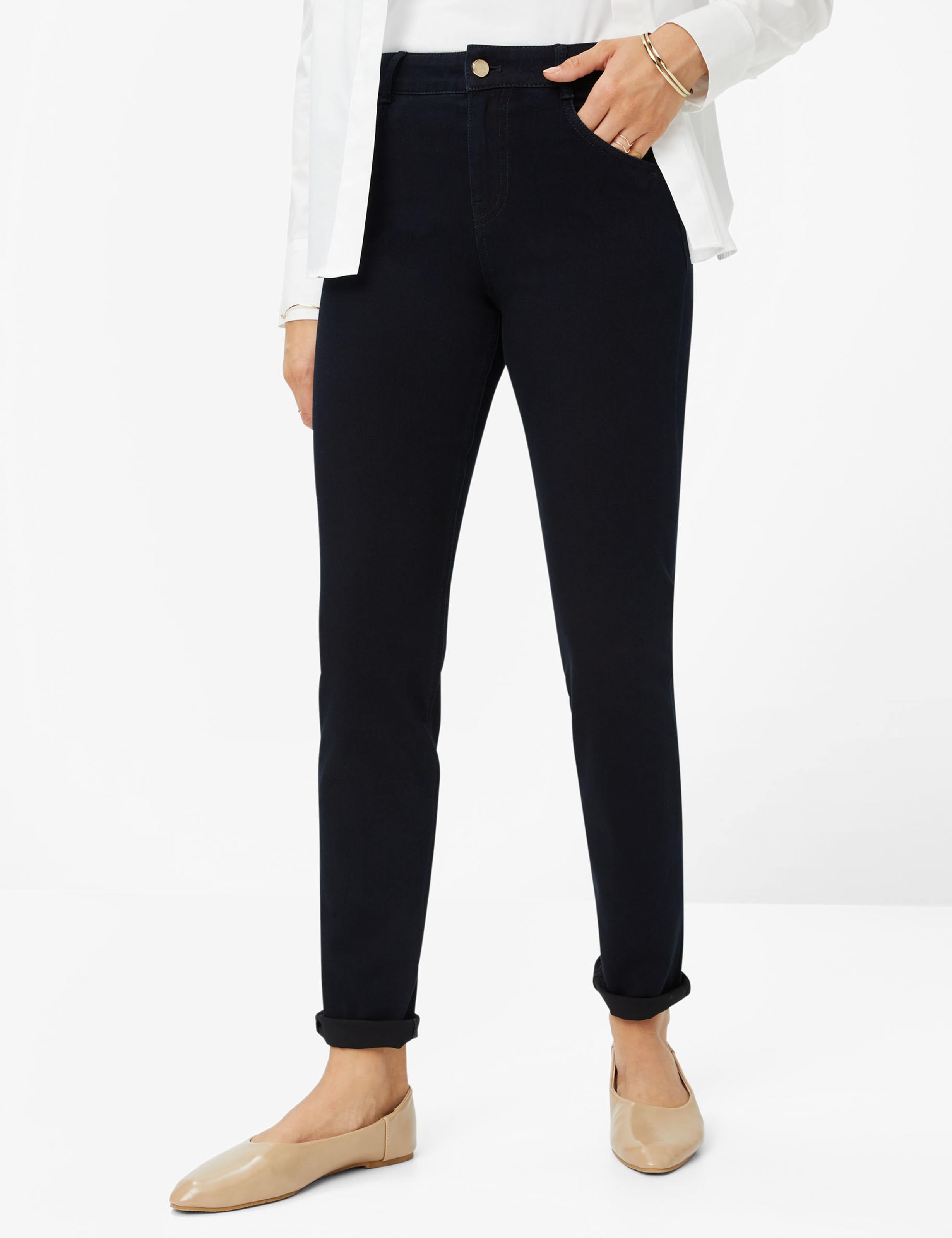 5-Pocket-Jeans BRAX "Style SHAKIRA", Damen, Gr. 40L80, Langgrößen, blau (dunkelblau), Denim/Jeans, 51% Baumwolle, 35% Polyester, 11% Viskose, 3% Elasthan, slim fit, Jeans Image