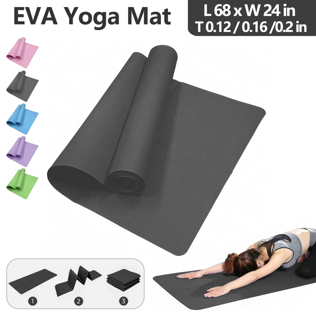 Faltbare Yogamatte, umweltfreundlich, EVA, faltbar, Reise-Fitness-Übungsmatte, 3 mm/4 mm/6 mm dick, für Yoga, Pilates und Bodentraining Image