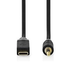 Nedis USB-C Adapter - USB 2.0 - USB-C Stecker - 3.5 mm Stecker - 1.00 m - Rund - Vergoldet - PVC - Schwarz - Box Image