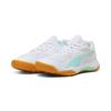 Hallenschuh PUMA "SOLARFLASH III W+", Gr. 38,5, weiß (puma weiß, electric peppermint), Textil, sportlich, Schuhe