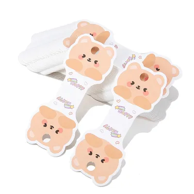 50pcs 9.5x4cm Cute Bear Packaging Cards Foldable Kraft Paper Cards for DIY Jewelry Retail Hair Rope