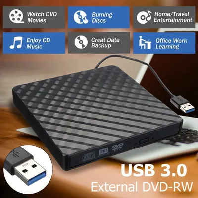 USB3.0 Slim External DVD RW CD Writer Drive Burner Reader Player Optical Drives For Laptop PC DVD Burner DVD Portatil