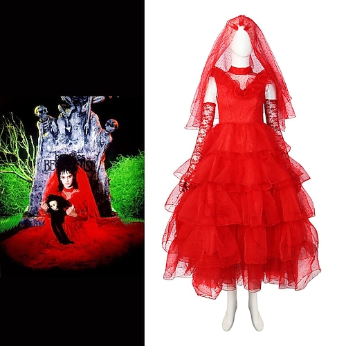 Geisterbraut Lydia Deetz Karneval Kleid Cosplay Kostüm Maskerade Beetlejuice Kleider Erwachsene Damen Karneval Maskerade Party / Abend Einfaches Karnevalskostüm Verkleiden Image