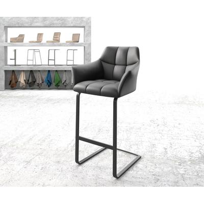 Barstuhl Yulo-Flex Echt-Leder Schwarz Freischwinger flach Metall Image