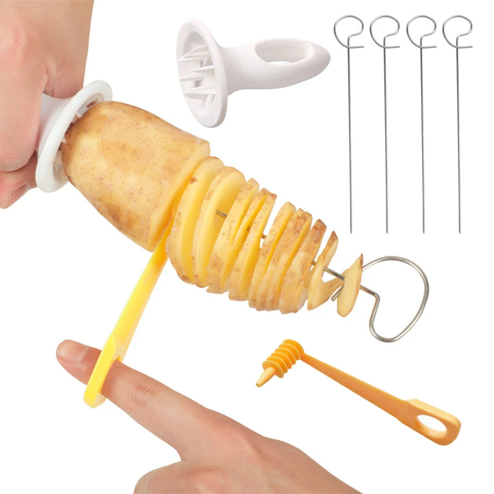 1Set Edelstahl Kunststoff Drehen Kartoffel Slicer Twisted Kartoffel Spirale Scheibe Cutter Kreative Gemüse Werkzeug Küche Gadgets