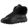 Winterboots GEOX "D SPHERICA", Damen, Gr. 36, schwarz, Leder, Fellimitat, unifarben, sportlich, Schuhe, High Top Sneaker, Schnürboots, Winterboots mit Plateausohle