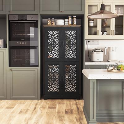 Angelyca Engineer Wood 31.4 in. 4 Door Pantry Kitchen Cabinet with Adjustable Shelves