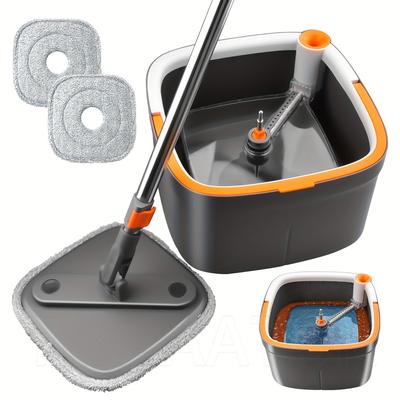 TEMU Spin Square Mop Square Spin Mop And Bucket Set, With Dirty/ Separation System, Self Rotating Mop-head For Hardwood Tile Marble Floors With 2/6pcs Mop