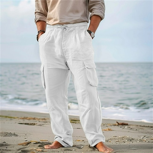 Herren Cargohose Cargohosen Hose Hosen Sommerhosen Strandhose Kordelzug Elastische Taille Multi Pocket Glatt Komfort Atmungsaktiv Outdoor Täglich Ausgehen Modisch Brautkleider schlicht Schwarz Weiß