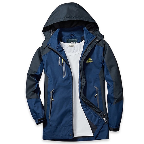 Herren Kapuzenjacke Softshelljacke für Wanderer Wanderwindjacke Sommer Frühling Draussen Patchwork Wasserdicht Winddicht Schnelltrocknend Leicht Jacke Oberteil Durchgehender Sichtbarer Reißverschluss Image