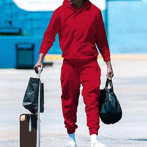 Herren Trainingsanzug Jogginganzug Kordelzug Tasche Einfarbig Kapuzenpulli und Hose Jacke und Jogginghose Sportbekleidungsset Herbst Dunkelgrau Cachi scuro Fitnesstraining Joggen Laufen Thermowarm Image