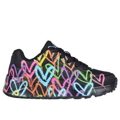 Skechers Girl's JGoldcrown: UNO Lite - Spread the Love Sneaker | Size 11.0 | Black | Synthetic | Machine Washable