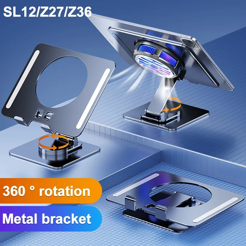 SL12/Z27 Aluminiumlegierung Tablet Universal Klapphalterung Desktop-Ständer Z36 Rotationsbasis Verstellbarer flacher Halter für IPad Huawei Image