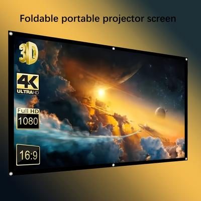 TEMU 150-inch 4k Foldable Projector Screen, 16:9 , Wrinkle-proof Polyester Fabric, Portable Movie Screen For Home & Outdoor Use, Dual-sided Projection Compatible