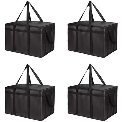 TEMU 4-pack Insulated Food Delivery Bag, Xxx-large Meal Grocery Tote Insulation Bag For Hot And Cold Food, Commercial, Large Capacity Reusable Warming Bag, Black