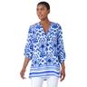 Roman Womens Ornate Border Print Pleated V-Neck Top - Blue - Size 12 UK | Roman Sale | Discount Designer Brands