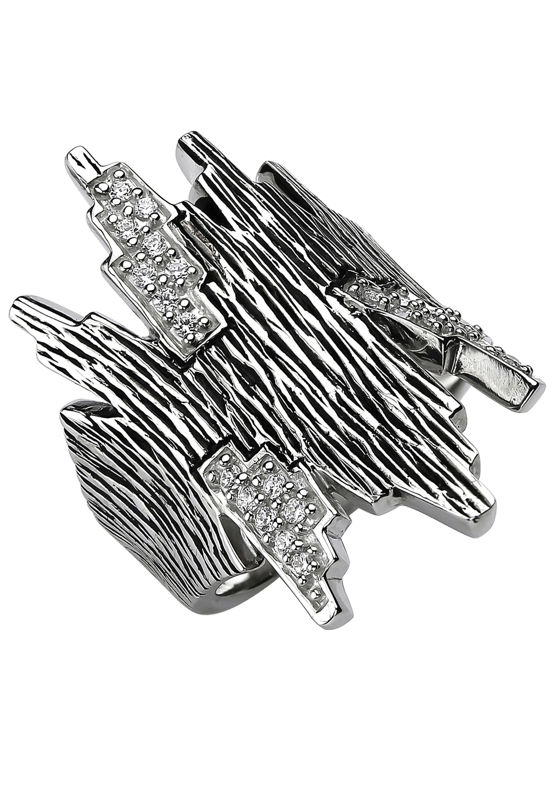 Fingerring JOBO Gr. 58, silber (silber 925), Fingerringe, Damen, 58, Silber 925 (Sterlingsilber), Fingerring, 925 Silber geschwärzt mit 24 Zirkonia Image