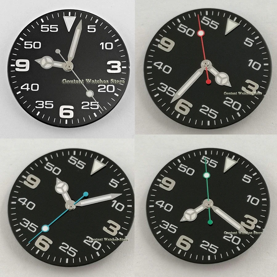 Goutent Uhrenzubehör 29,2 mm schwarzes Zifferblatt + Zeiger-Set passend für ETA2824 2836, NH35, Miyota 82 Serie, DG2813 3804 Uhrwerk Image