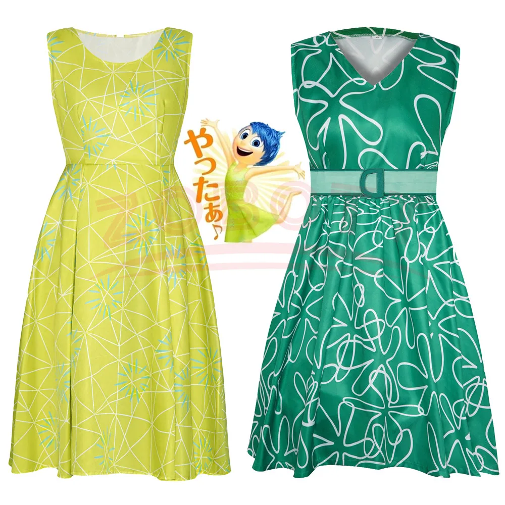 Inside Out Joy Inspiriertes Skater-Kleid Joy-Kleid Joy-Outfit Geburtstagskostüm Inside Out Disgust Inspiriertes Skater-Kleid