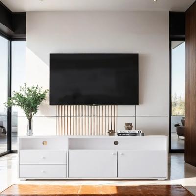 Modern 63" White TV Cabinet with Drawers, Anti-Skid Pads, and Cable Slots - Fits 60-65" TVs, Supports 110 lbs, Easy Assembly