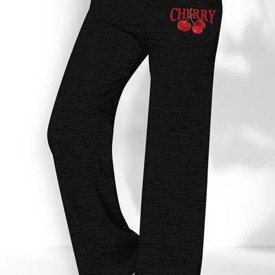 TEMU Cherry Print Wide Leg Pants, Casual Drawstring Pants For Spring & Fall, Women's Clothing Image