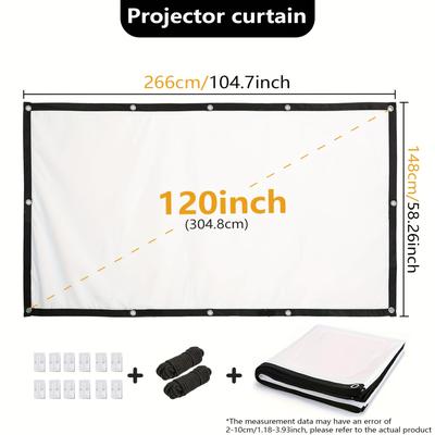 TEMU 120-inch Projection Screen 4k Hd 16:9 Foldable Portable Anti-wrinkle Projector Screen Suitable For Home Theater Outdoor And Indoor