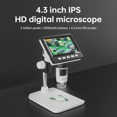 TEMU 4.3inch Digital Microscope 8led Real Shot Rendering Computer Microscope Microscope, With Upgraded 2000mah Battery Working To 5hr, Compatible With Windows