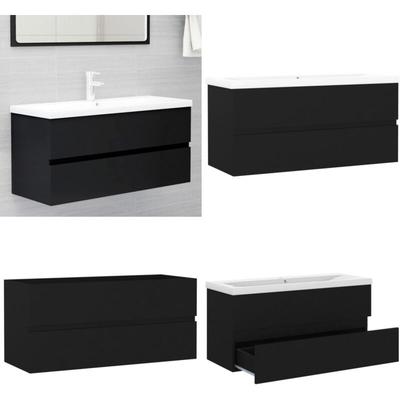 Vidaxl - Waschbeckenunterschrank mit Einbaubecken Schwarz Holzwerkstoff - Waschbeckenunterschrank Image