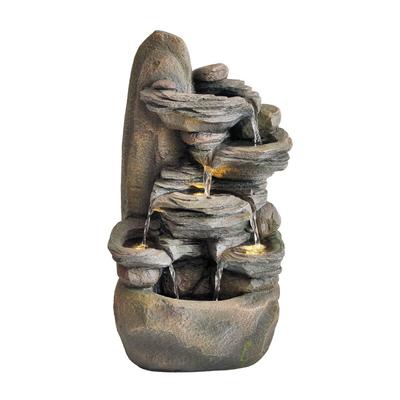 Granimex - Yi Polyresin Wasserspiel mit Pumpe LED-Beleuchtung Zierbrunnen 51x27x21 cm Image