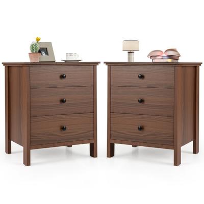 Costway 3-Drawer Nightstand with Wooden Finish for Bedroom-Brown