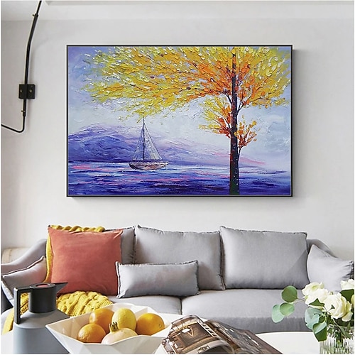 handgemaltes Original Blütenbaum Ölgemälde auf Leinwand große Wandkunst abstrakte Textur blaue Blume Malerei Wanddekoration Wohnzimmer Wanddekoration ungerahmt Image