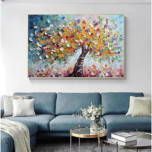 handgemaltes Original Blütenbaum Ölgemälde auf Leinwand große Wandkunst abstrakte Textur blaue Blume Malerei Wanddekoration Wohnzimmer Wanddekoration ungerahmt Image