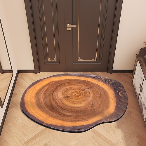 Fußmatte, Bodenmatte, rutschfester Baumring, 3D-Baumstamm-Druck, Holzscheit, Flächenteppich, Badematte, wasserabsorbierend, für drinnen und draußen, Terrasse, Schlafzimmer, Küche, Büro Image