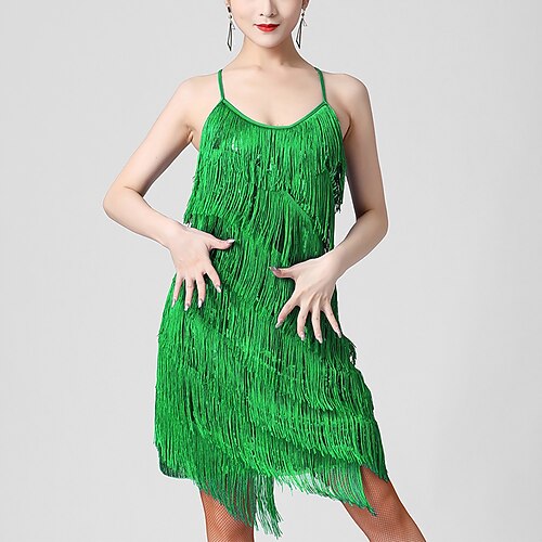 Lateinischer Salsa-Tanz Kleid Quaste Damen Leistung Party Ärmellos Pailletten Image